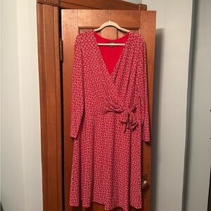 Ralph Lauren Red Patterned Long Sleeve Dress